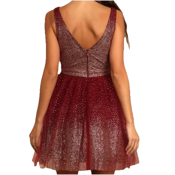 Lulus Ballerina Dream Burgundy‎ and Gold Sleeveless Skater Dress LARGE NWT - Image 2