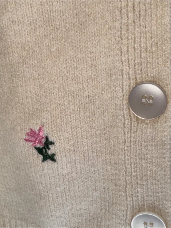 Cream Floral Embroidered Button-Up Cardigan Sweater - Image 4