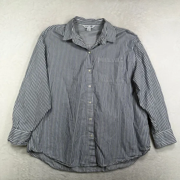 Old Navy M Oversized Striped Boyfriend Shirt Cotton Long Sleeve Button Down Top - Image 3