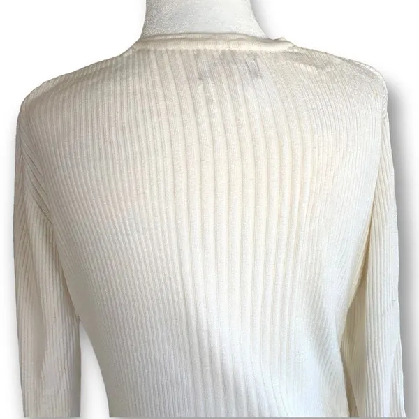 Vintage Worthington Cardigan Sweater Oatmeal Ribbed Knit V-neck Long Sleeve‎ - Image 6
