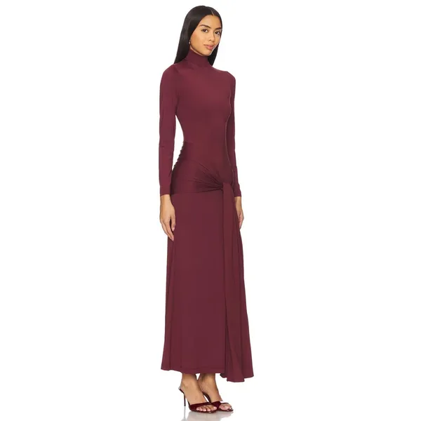 Bardot Alix Maxi Long Sleeve Turtleneck Draped Sash Ruched tie front dress US 6 - Image 2