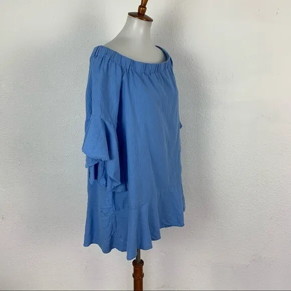 Zara Medium Blue Tunic Top Flowy Boho Minimalist Cottagecore Summer Style‎ - Image 4