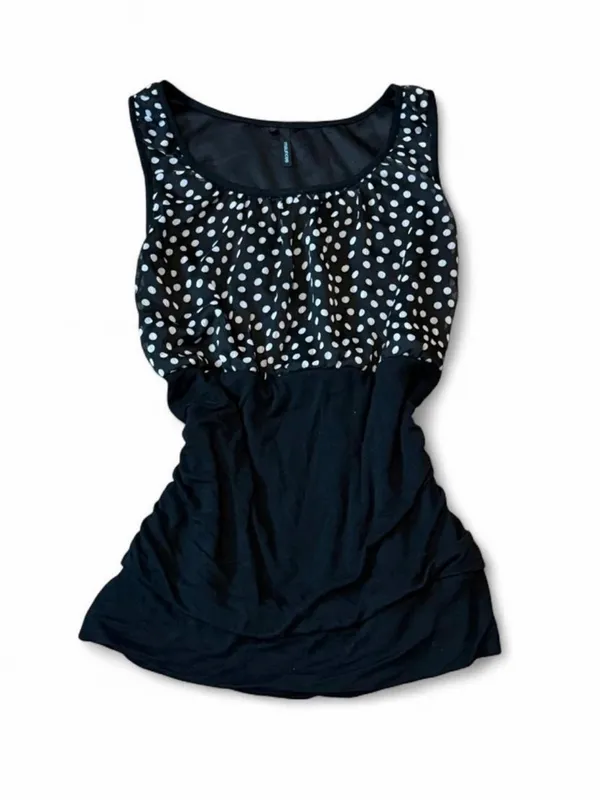 Maurices Black White Polka Dot Ruched Sleeveless Blouse Top Medium - Image 2