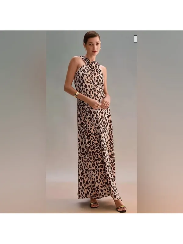Ann Taylor Animal‎ Print Halter Maxi Dress Size Large - Image 3