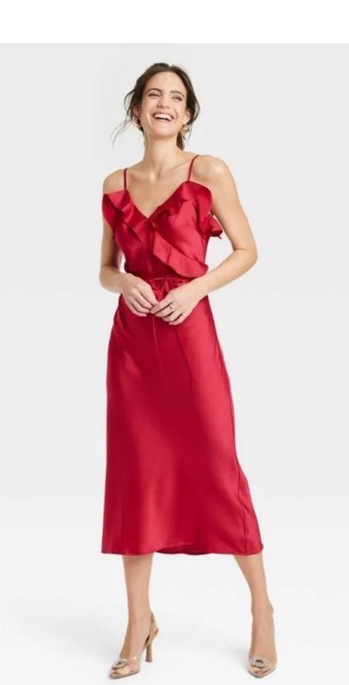 Red Ruffle Midi Dress - Image 2