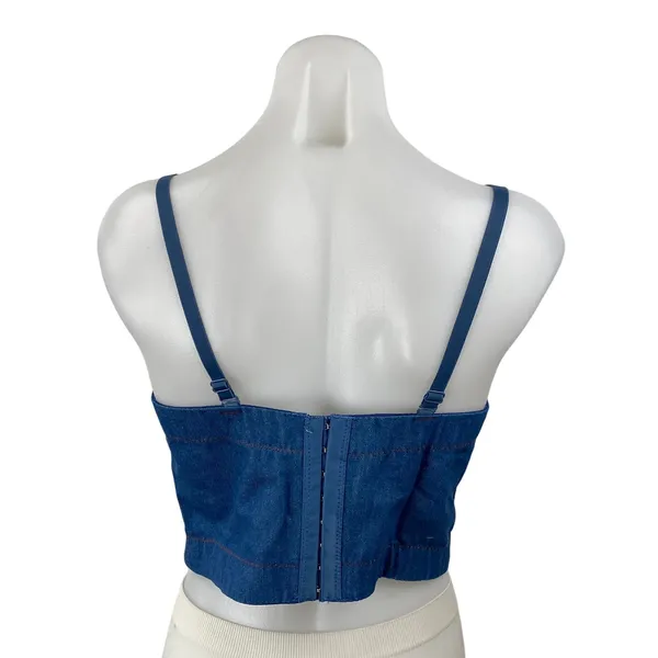 Women's Blue Fringe Rhinestone Corset Bustier Sleeveless Denim Crop Top Size 8 - Image 4