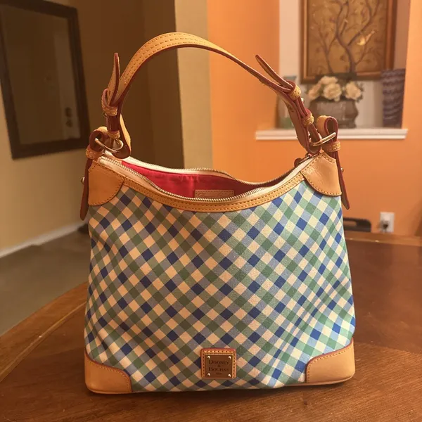 DOONEY & BOURKE Zip Satchel Green Plaid Medium Purse HandBag - Image 4