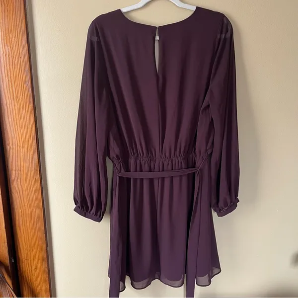 Elegant Deep Purple Sheer Long-Sleeve Dress - Image 6