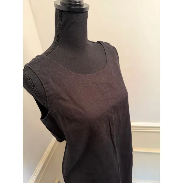 Vintage 90s AKA Eddie Bauer Black 100% Linen Sleeveless Shift Dress Minimalist - Image 2