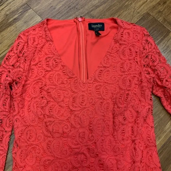 Laundry by‎ Shelli Segal Dress Womens 2 Coral Red Lace Bell Sleeve Mini Cocktail - Image 2
