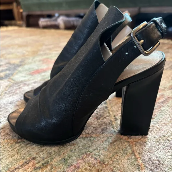 leather peep toe slingback block heels sz 39 - Image 2