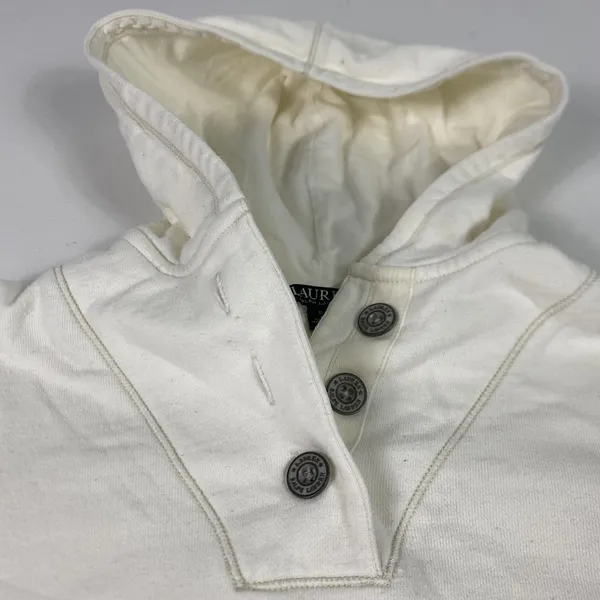 Lauren Ralph Lauren‎ Hoodie Womens Small White Henley Pullover Pocket Logo Knit - Image 2