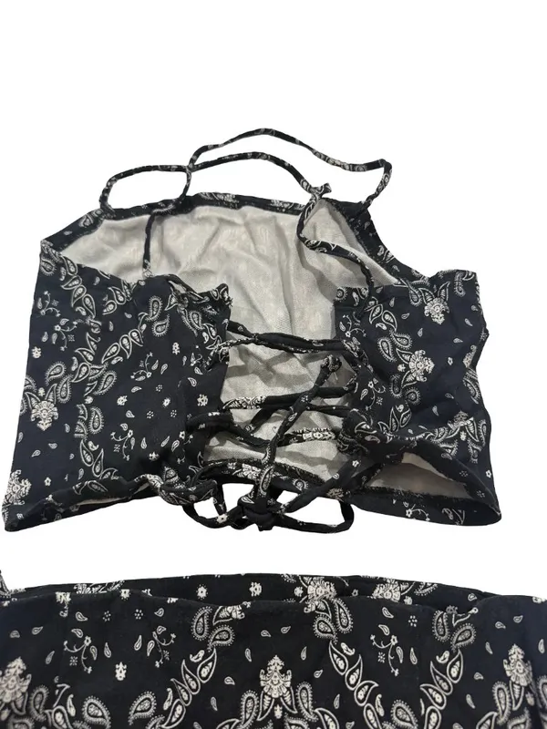 Garage Black White Paisley Outfit Bandana Crop Skirt Set Lace Small Women's - Image 3