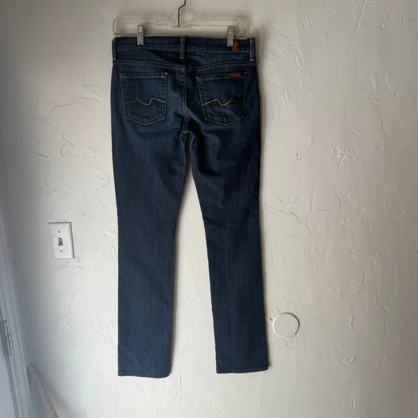 7 For All Mankind Women's‎ 26 Dark Wash Low Rise Straight Leg Jeans - Image 4