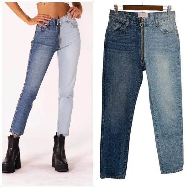 REVICE Denim Yin Yang Two Tone High Rise Straight Leg Jeans Tokyo Wash Size‎ 28 - Image 2