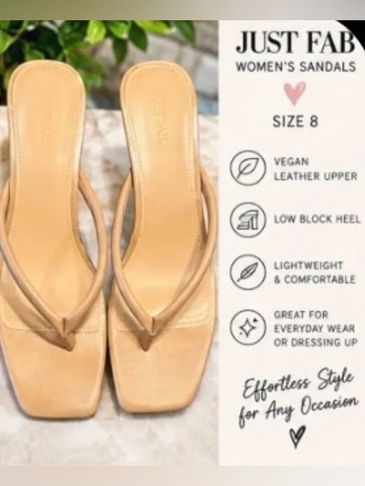 JustFab Tan Minimalist Square-Toe Mid Block Heel Sandals size 8 - Image 2