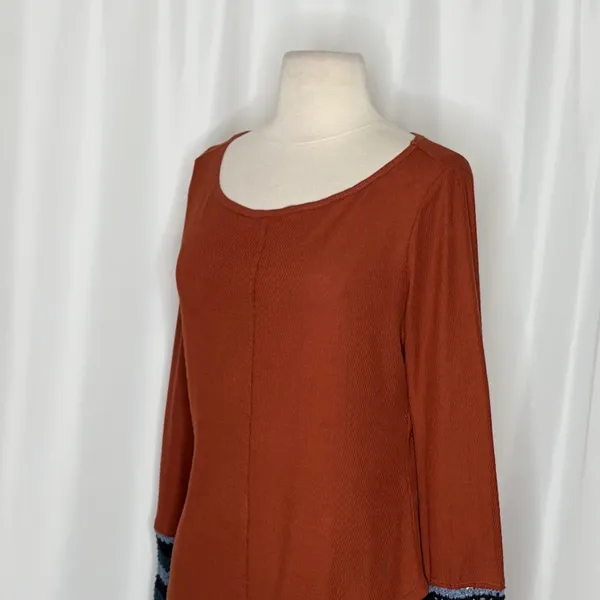 Anthropologie PILCRO Crochet Cuffed Thermal Top Cedar Pullover Stripes Small - Image 7
