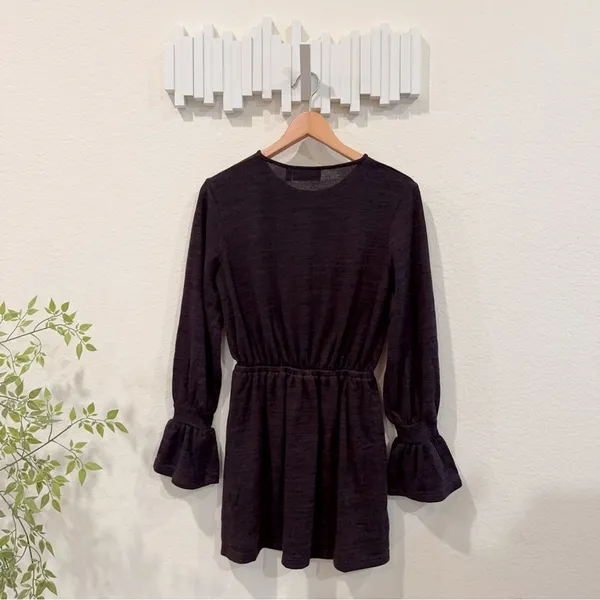 Black Soft Knit Bell Sleeve Mini Dress Flute | The Fifth Label - Image 9