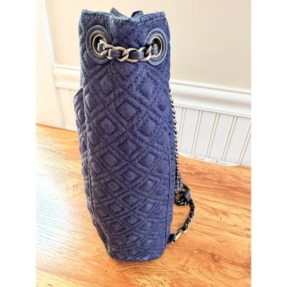 Tory Burch Fleming Denim Quilted Convertible Backpack Shoulder Bag Large - Image 14