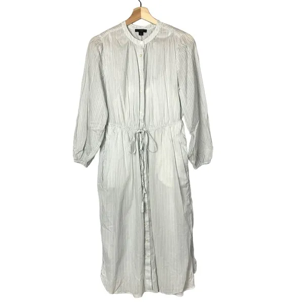 J. Crew Tie Waist Cotton‎ Voile Deck Blue Stripe Long Sleeve Midi Dress 6 - Image 3