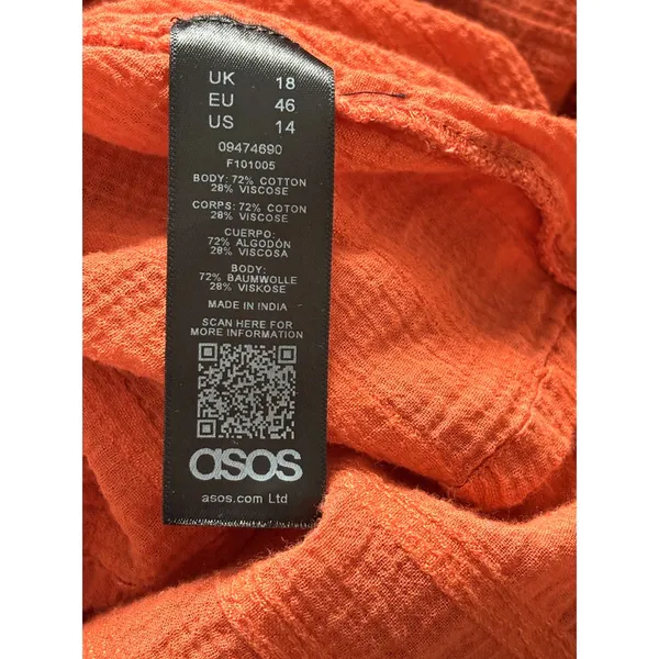 ASOS Orange Off Shoulder Mini Dress Size 14 Boho Peasant Tiered Dress - Image 2