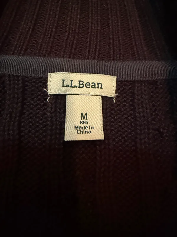 L.L.Bean Women’s Medium Cable Knit Shawl Collar Toggle Cardigan Sweater 100% Cotton Brown - Image 2