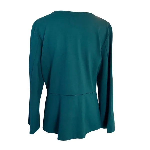 Anne Klein Womens Botanical Green Peplum Knit Jacket Gold Buttons XL NEW - Image 3