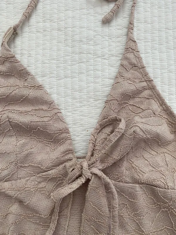 Beige halter lace tank top Tan - Image 2
