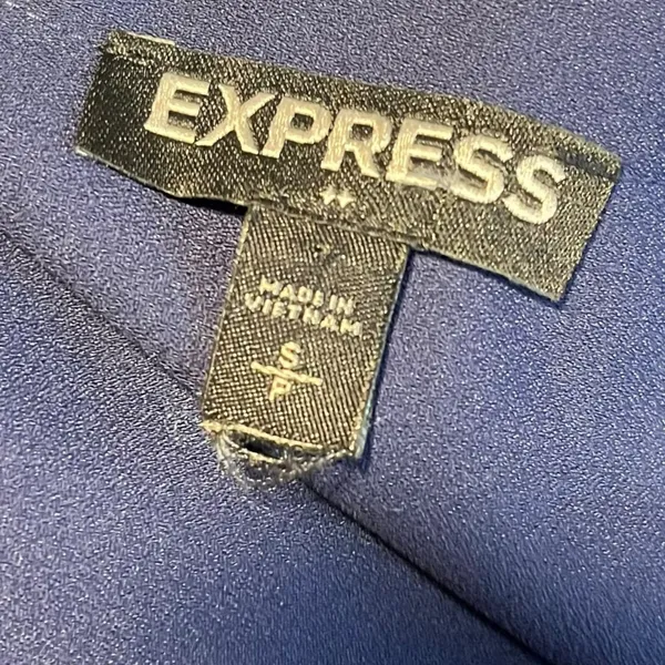 Express Sz S Roll Up Sleeve Dress Black‎ Trim Ribbon Belt Navy Business Casual - Image 5