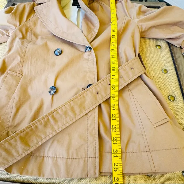 Banana Republic Water-Resistant Tie-Sleeve Trench Coat Jacket Camel Tan Belted - Image 8