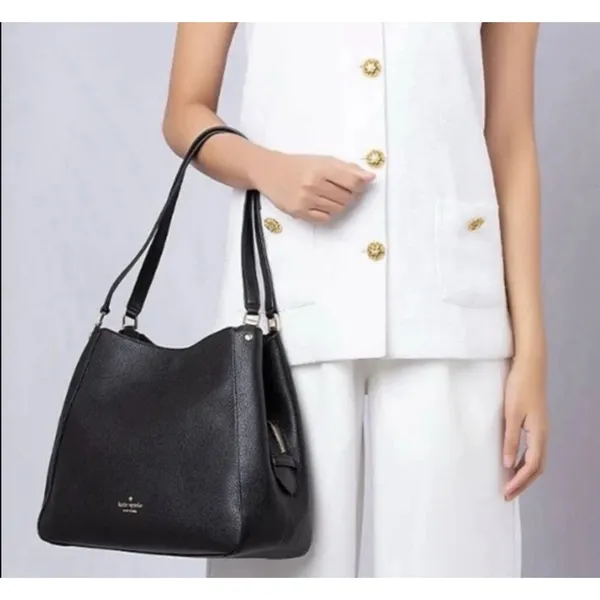 Kate Spade Leila Medium Triple Compartment Pebbled Leather Shoulder Bag - Black - Image 16