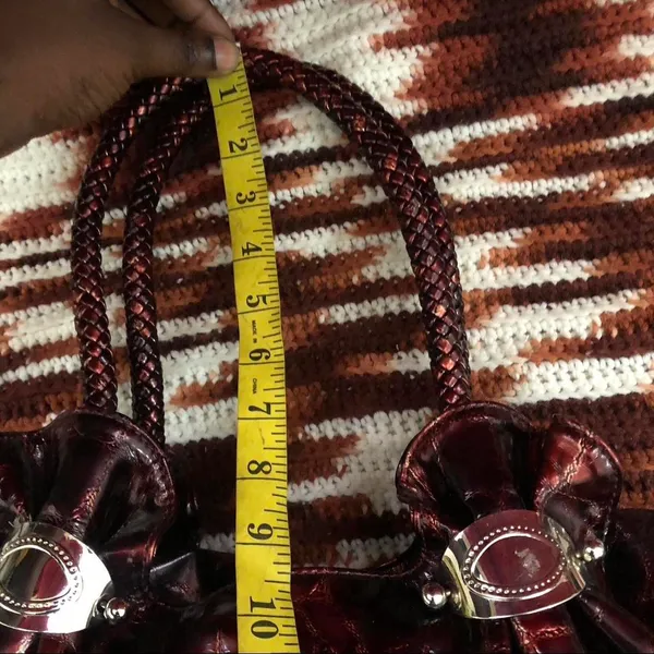 Vampy Whimsygoth Cyber Punk It Girl Baddie Burgundy Red Black Vintage Y2K Leather Shoulder Hand Bag Purse Braided Strap Comes with wallet Great condition Measurement in pics - Image 6