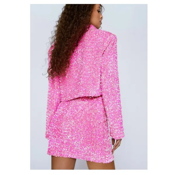 NASTY GAL Premium‎ Velvet Pink Sequin Mini Skirt Size 0 - New With Tags - Image 3