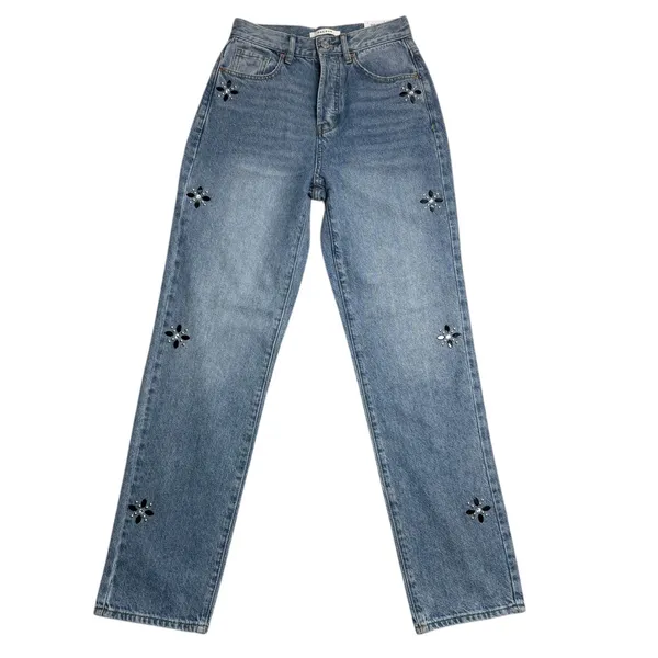 PacSun NWT‎ Dad Jean Light Wash Rhinestone Flower Embellished Size 25 - Image 5