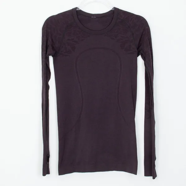Lululemon Swiftly Tech‎ Long Sleeve Floral Shirt Purple Size 6 Thumbhole Running - Image 2