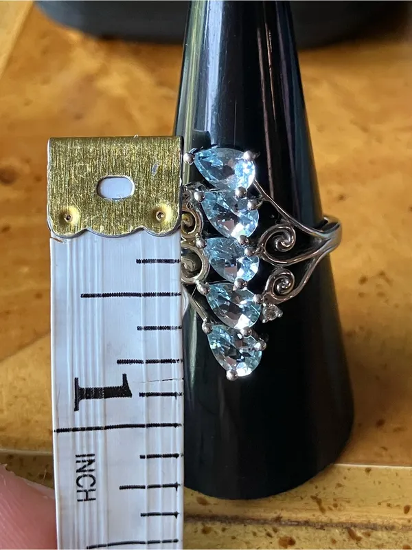 Natural Aquamarine Sterling Silver Ring Size 7.75 - Image 9