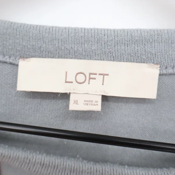 LOFT Top Womens XL Puff Sleeve Dusty Blue Crew Neck Knit Shirt Excellent - Image 2