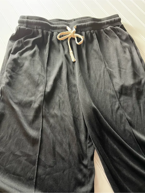 Boutique Black Ribbed Wide Leg Lounge Pants‎ Elastic Drawstring Athleisure Large - Image 4