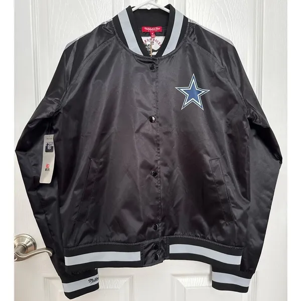 NWT NFL Mitchell & Ness Throwback Dallas cowboys satin varsity jacket black M - Image 3