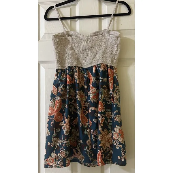 Band of the Free Bustier Dress Sz XS Linen Silky Floral Sleeveless Boho Artisan - Image 4