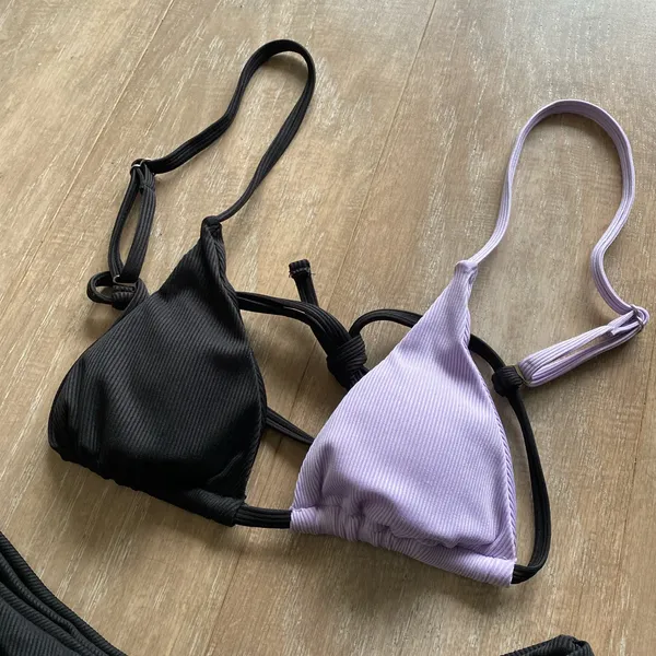 Lilac and black colorblock bikini top and bottom two piece set S NEW - Image 2
