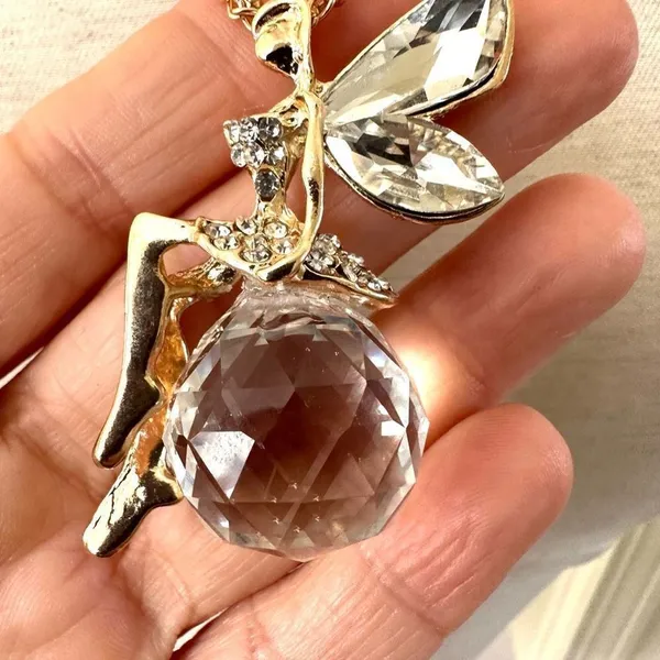 Fairy on crystal ball pendant necklace - Image 3