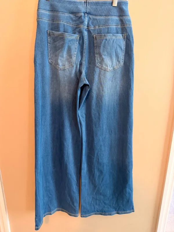 Halara M Wide Leg Denim Pants Elastic Waistband Blue Wash Womens M Comfortable S - Image 5