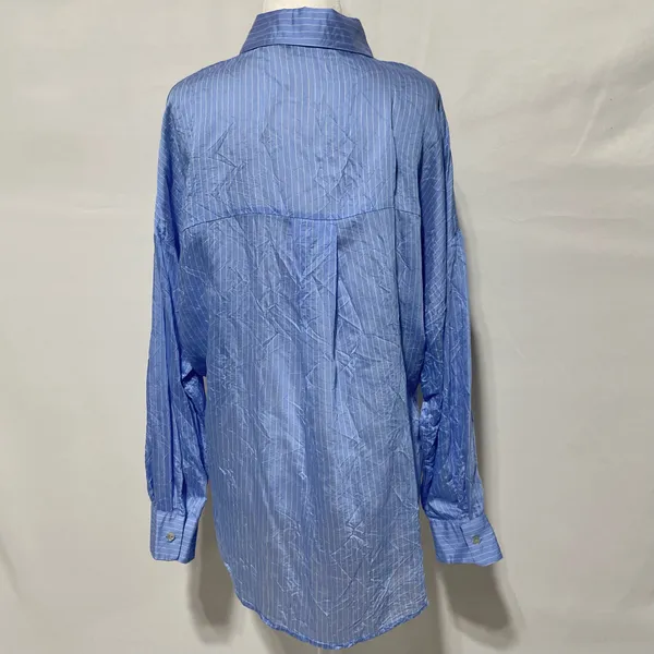 Zara Wrinkled Drawstring Waist Striped Shirt 4387/042/044 Blue White Size XL - Image 12
