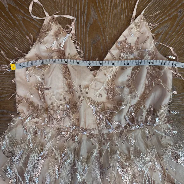 Showpo NWT Khrizza Sequin Gathered Mini Dress Gold Size 2 Eras Tour Taylor Swift - Image 8