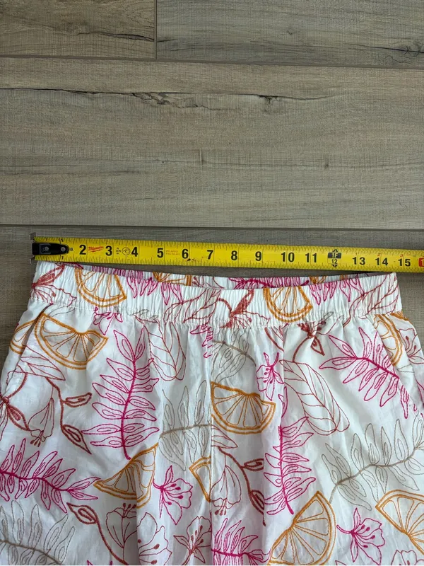 C&C California White Pink Orange Floral Embroidered Cotton Wide Leg Boho Pants M - Image 8