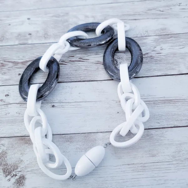 Vintage Statement Necklace Stunning Chunky White & Grey - Image 3