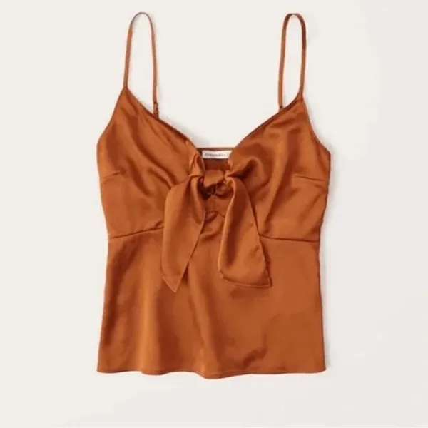 Abercrombie & Fitch Copper Orange Satin Tie Front Cami Tank Small NWT‎ - Image 8
