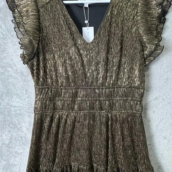 Baltic Born‎ Miley Pleated Shimmer Dress Gold Metallic Party XL Formal New - Image 3