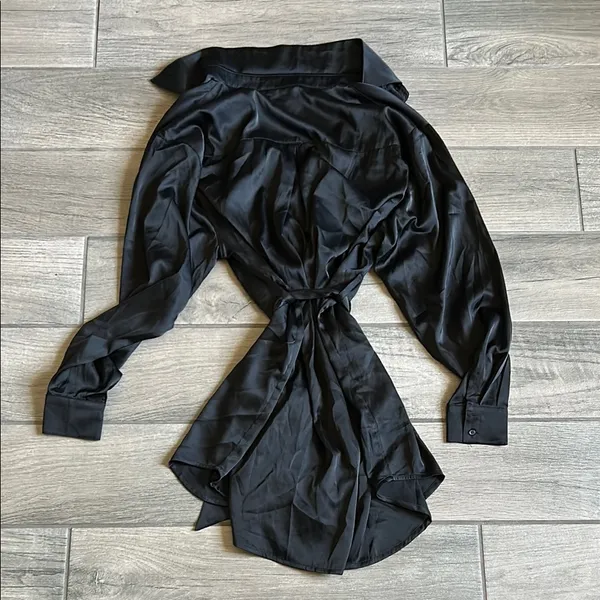 White Fox Boutique Black Long Sleeve Dress with Belted Wrap Design - Image 4